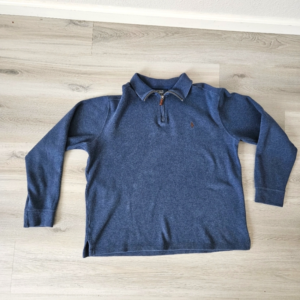 Vintage Polo Ralph Lauren Sweater Mens L Heather Blue 1/4 Zip Preppy Pullover